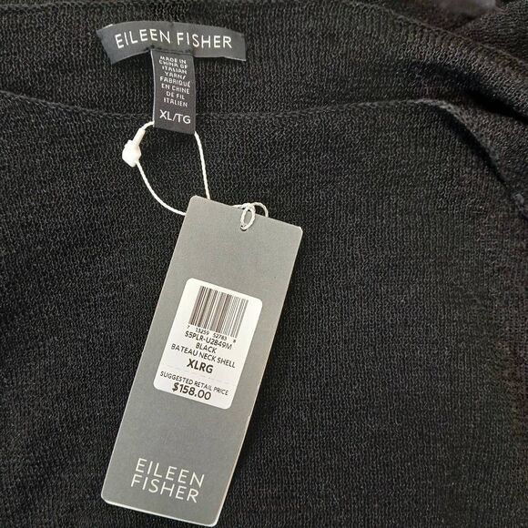 Eileen fisher womens xl linen knit tank shell top black boat neck shirt - Picture 3 of 9
